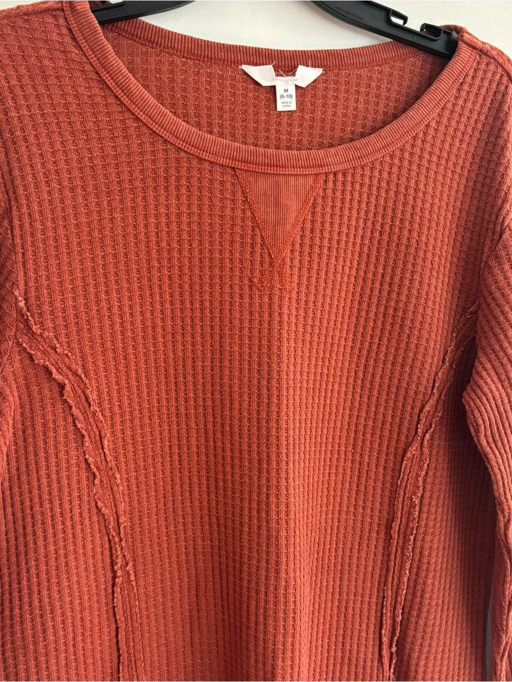Women’s Rust Brown Waffle Knit Long Sleeve Top | Size M